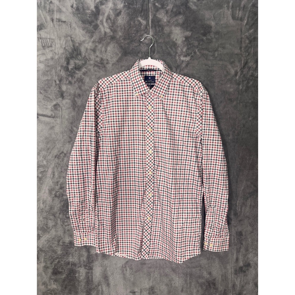 Ben Sherman Mens Slim Fit Stretch Shirt Red White Blue Check 15-15.5 34/35 M